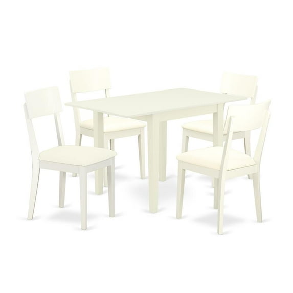 East West Furniture Norden 5-piece Wood Dining Set with Leather Seat in White