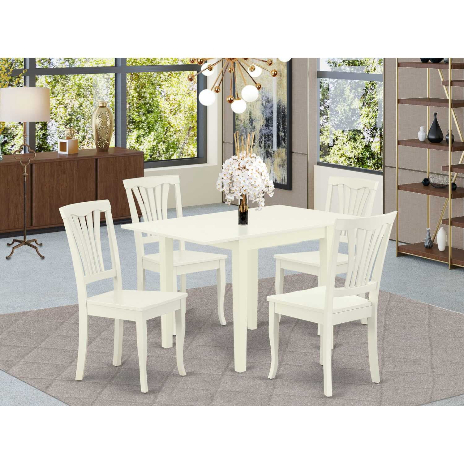 East West Furniture Norden 5-piece Wood Dining Table Set in Linen White ...