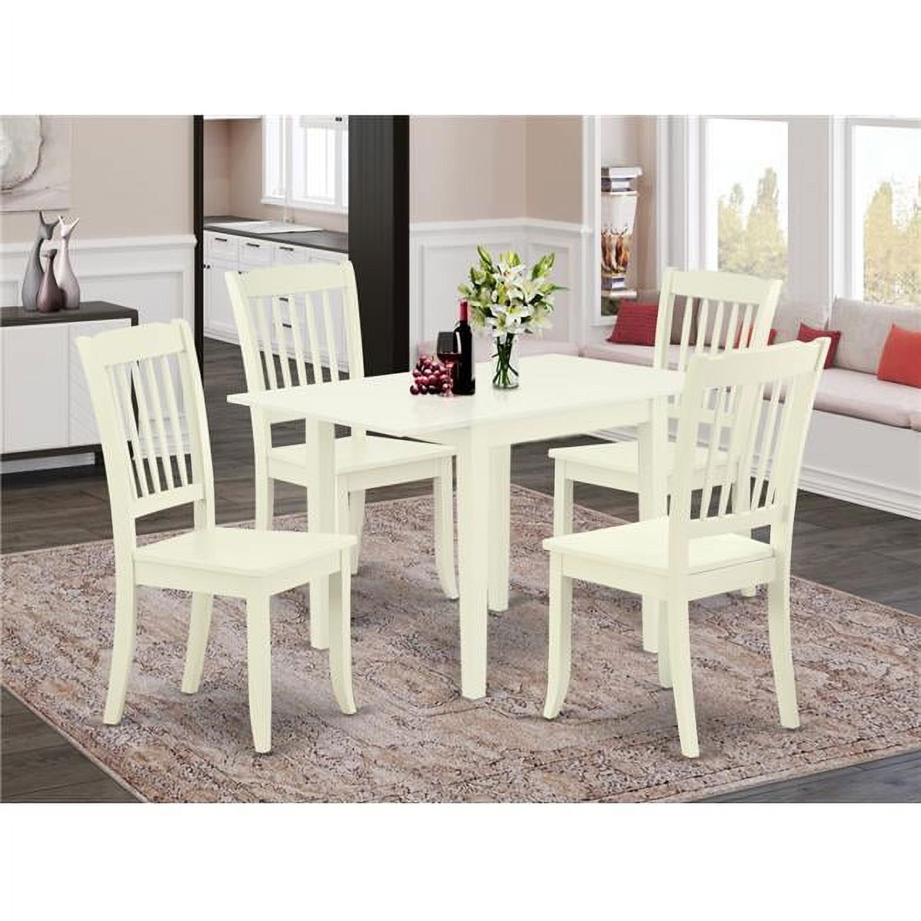 East West Furniture Norden 5-piece Wood Dining Table and Chair Set in White - image 1 of 5