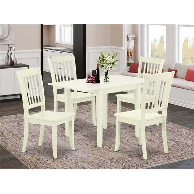 East West Furniture Norden 5-piece Wood Dining Table and Chair Set in White