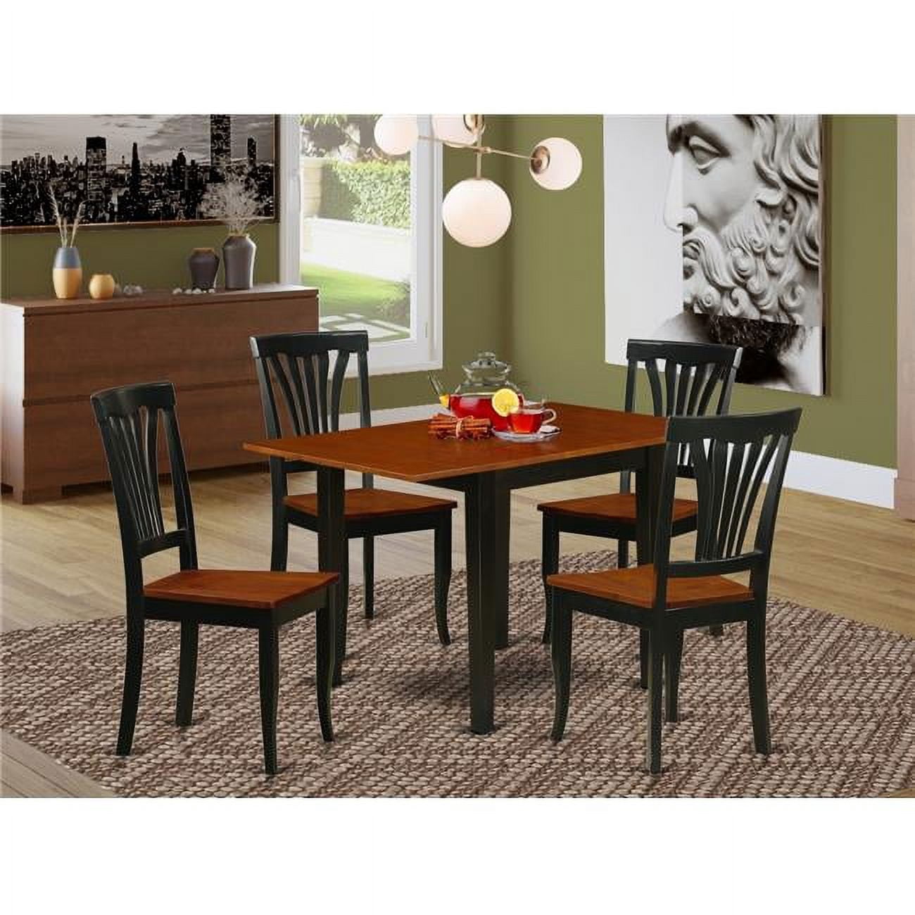 East West Furniture Norden 5piece Wood Kitchen Set in Black/Cherry