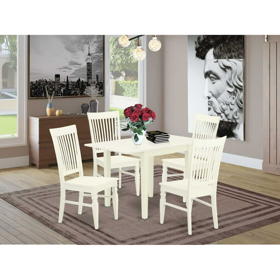 East West Furniture Dining Room Set Linen White, NDWE5-LWH-W