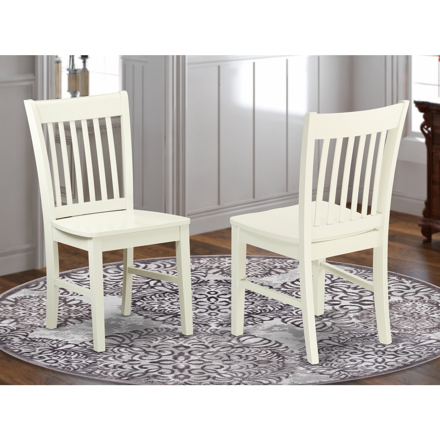 Linen White Wood Slat Back Dining Chairs - Set of 2