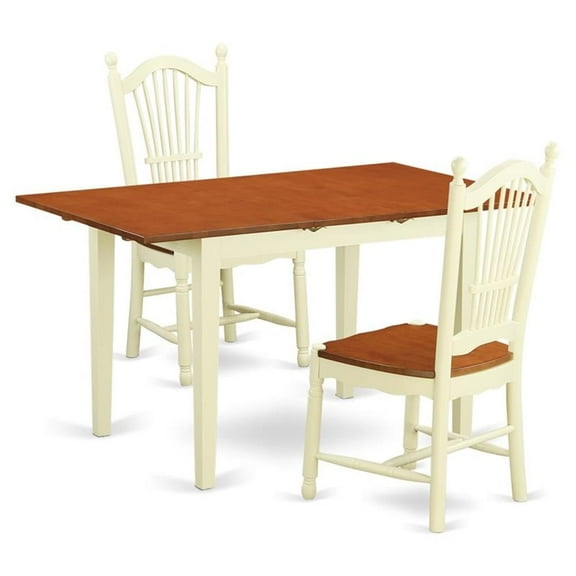 East West Furniture Norfolk 3-piece Dining Room Set in Buttermilk and Cherry