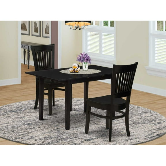 East West Furniture Norfolk 3-piece Dining Set w/ Butterfly Leaf Table in Black