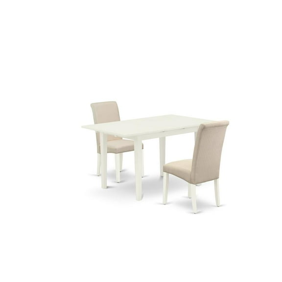 East West Furniture Norfolk 3-piece Dining Set with High Back in Linen White