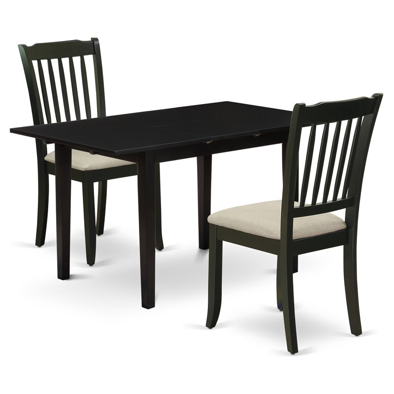 East West Furniture Norfolk 3piece Dining Set with Slatted Back Chairs in Black
