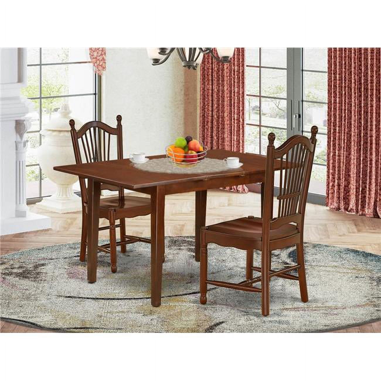 East West Furniture Norfolk 3piece Dining Set with Wood Seat Chairs in Mahogany