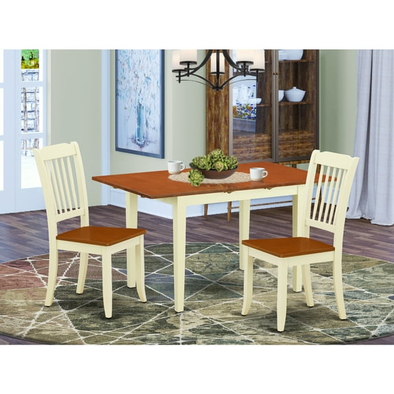 East West Furniture Norfolk 3-piece Dining Table & Slatted Chairs in Cherry