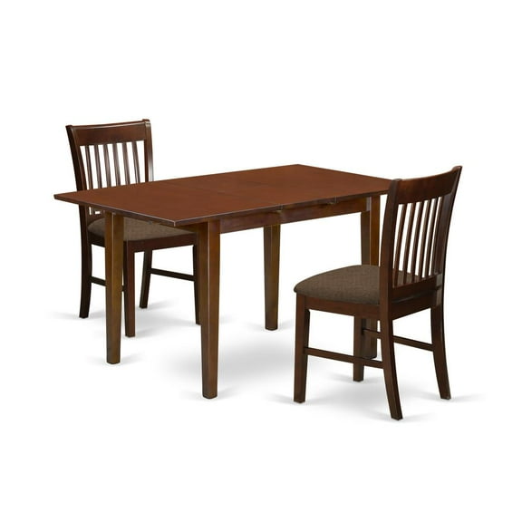 East West Furniture Norfolk 3-piece Traditional Wood Dinette Set in Mahogany