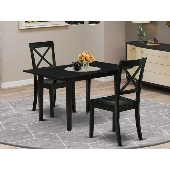 East West Furniture Norfolk 3-piece Traditional Wood Dining Set in Black