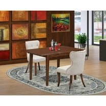 East West Furniture East-West Furniture NFSI3-MAH-35 - A wooden dining table set of two amazing indoor dining chairs with Linen Fabric Doeskin color and an attractive mid-century dining table with...
