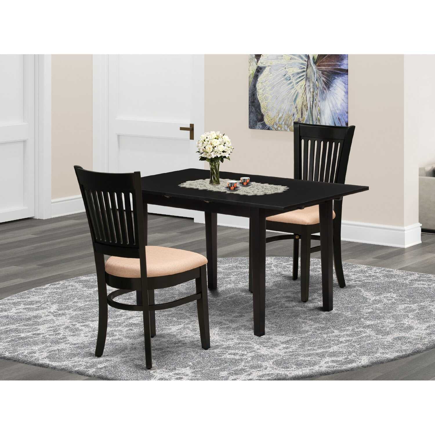 Nova Black Rectangular Dining Set with Linen Fabric Chairs