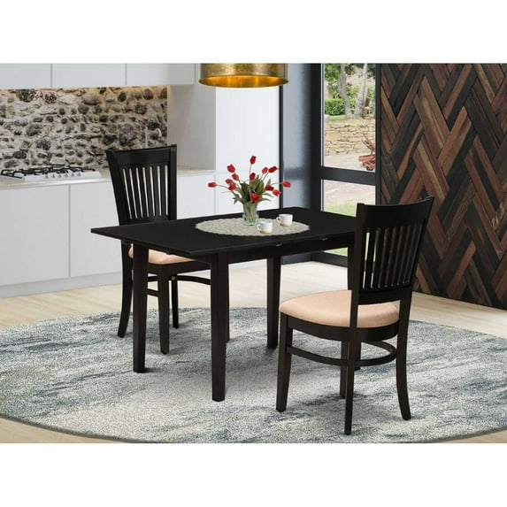 East West Furniture Norfolk 3-piece Wood Dining Set with Slatted Back in Black