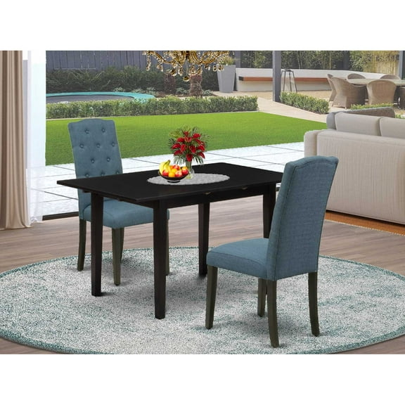 East West Furniture Norfolk 3-piece Wood Dining Table and Chair Set in Black