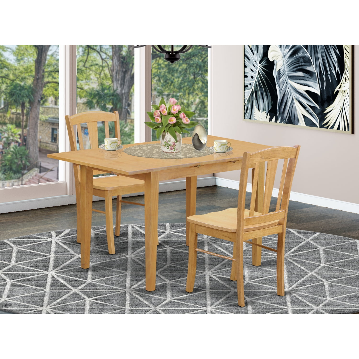 East West Furniture Norfolk 3piece Wood Dining Table and Chair Set in Oak