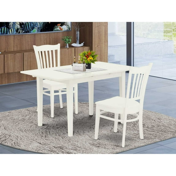 East West Furniture Norfolk 3-piece Wood Dining Table and Chairs in Linen White