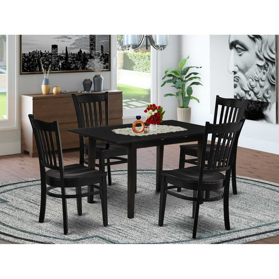 East West Furniture Dining Table- Dining Chairs, NOGR5-BLK-W