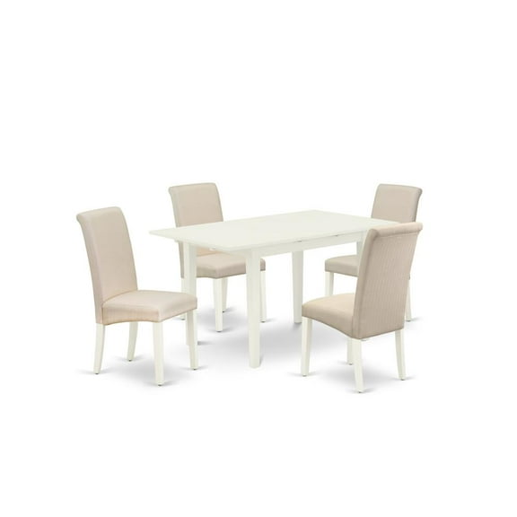 East West Furniture Norfolk 5-piece Wood Dining Set w/ High Back Chairs in White