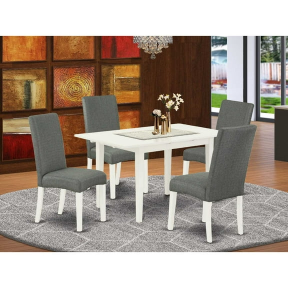 East West Furniture Norfolk 5-piece Wood Dining Table Set in Linen White