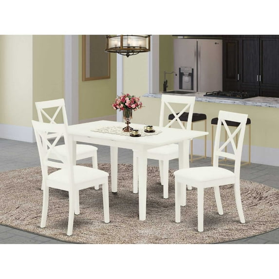 East West Furniture NOBO5-WHI-LC 5-Pc Rectangular Dinette Set 4 Dining Chairs with X-Back and a Faux Leather Seat and Butterfly Leaf Dining Room Table with Rectangular Top and 4 Legs- Linen White...