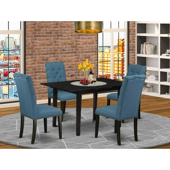 East West Furniture Dining Table- Parson Chairs, NOEL5-BLK-21