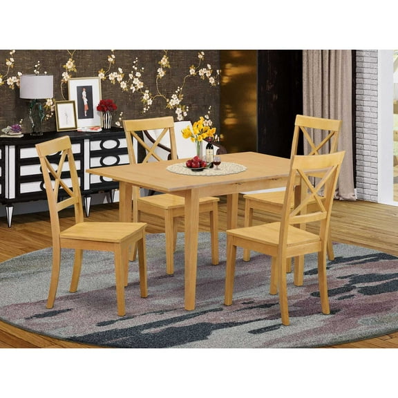 East West Furniture Dining Room Set Oak, NOBO5-OAK-W