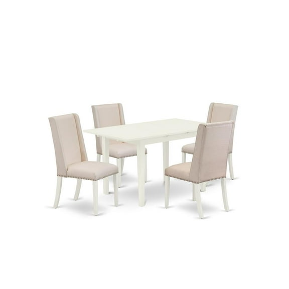 East West Furniture Norfolk 5-piece Wood Kitchen Table and Chair Set in White