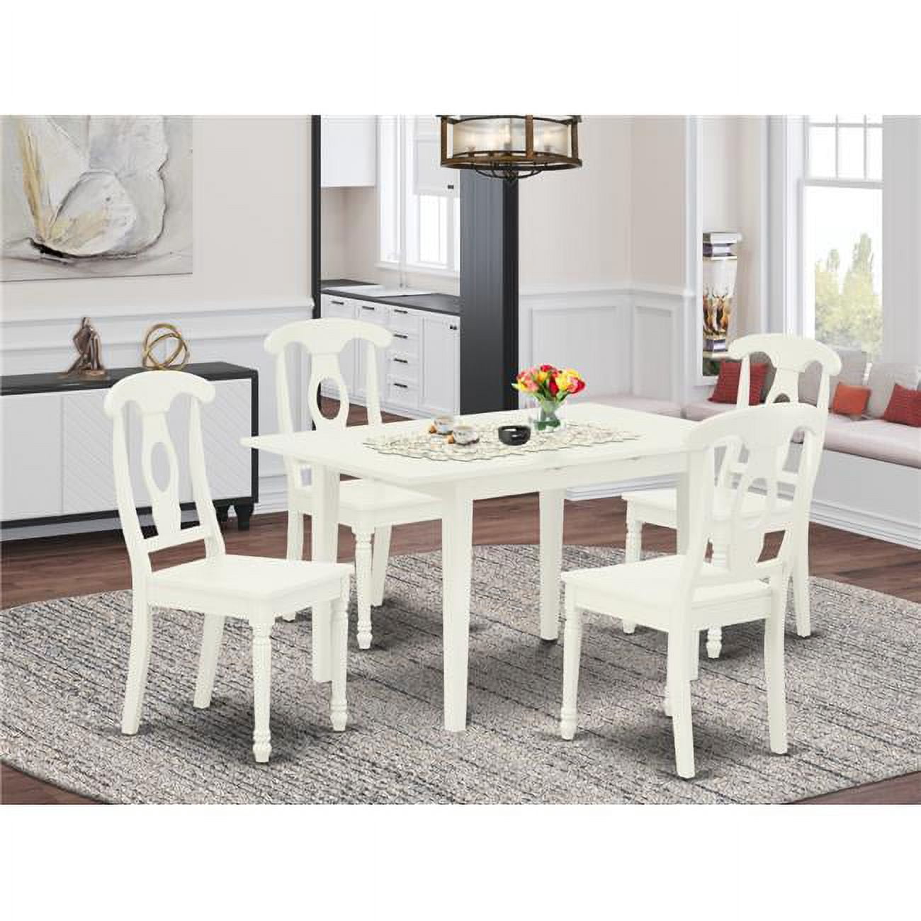 East West Furniture Norfolk 5piece Wood Table and Dining Chairs in Linen White