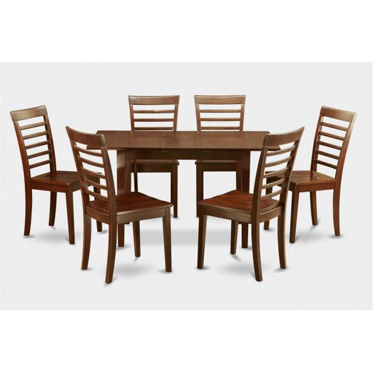 East West Furniture Norfolk 7PC Set with rectangular table featured 12 in Leaf and 6 wood seat