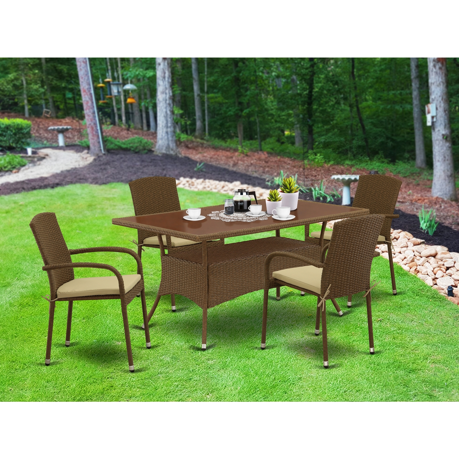 East West Furniture Oslo 5-piece Metal Patio Dining Set with Cushion in Brown - image 1 of 4