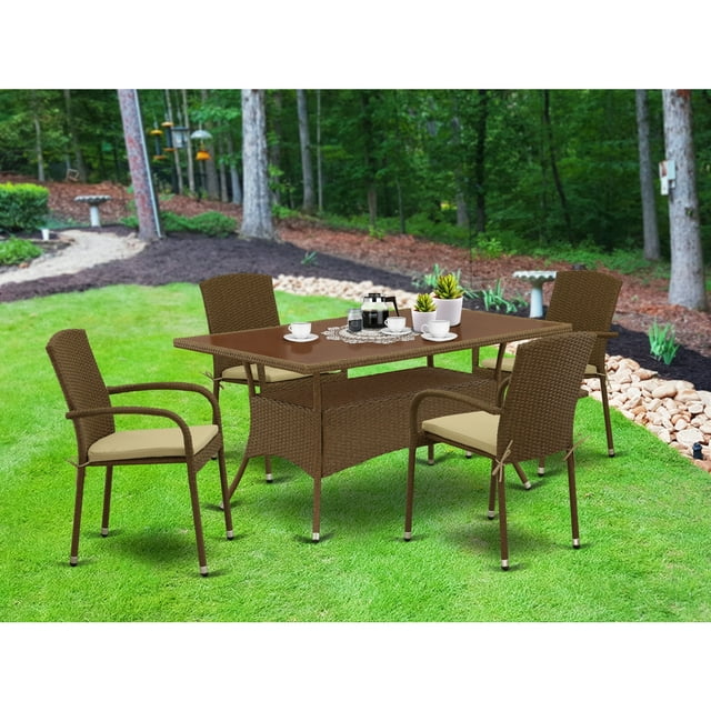 East West Furniture Oslo 5-piece Metal Patio Dining Set with Cushion in Brown