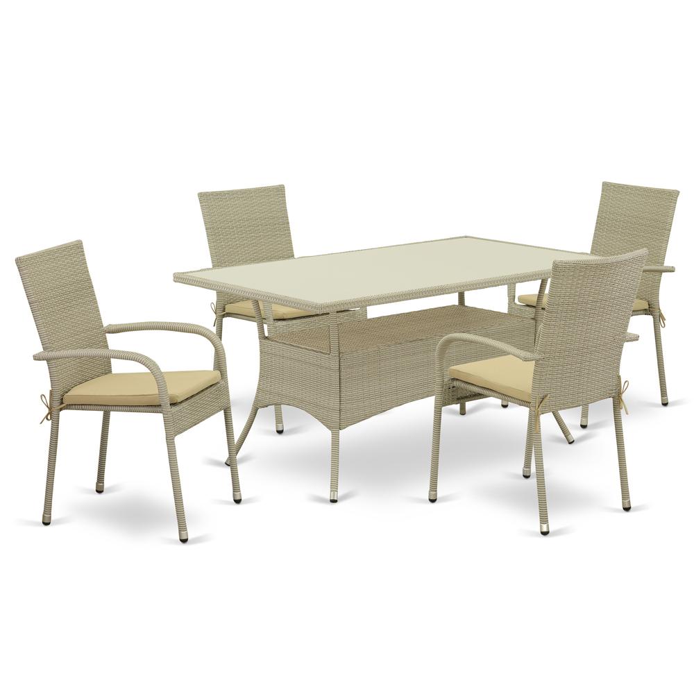 East West Furniture Oslo 5-piece Metal Patio Dining Set with Cushion in Natural - image 1 of 4