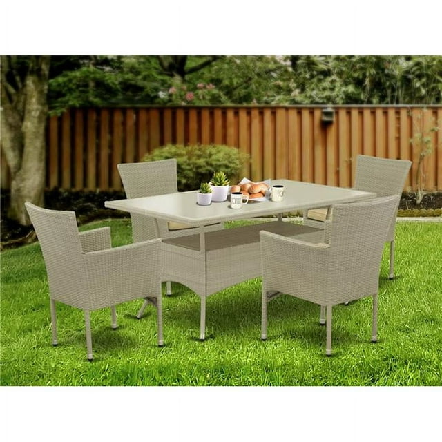 East West Furniture Oslo 5-piece Modern Metal Patio Set in Natural