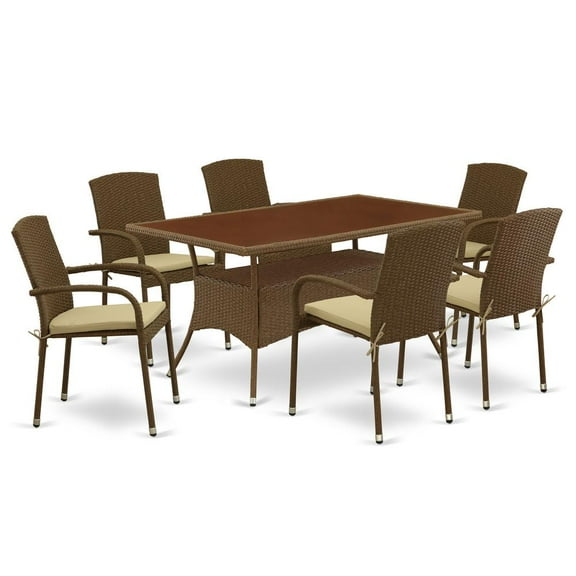 East West Furniture Wicker Patio Set Brown, OSJU7-02A