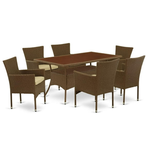 East West Furniture Oslo 7-piece Modern Metal Patio Set in Brown