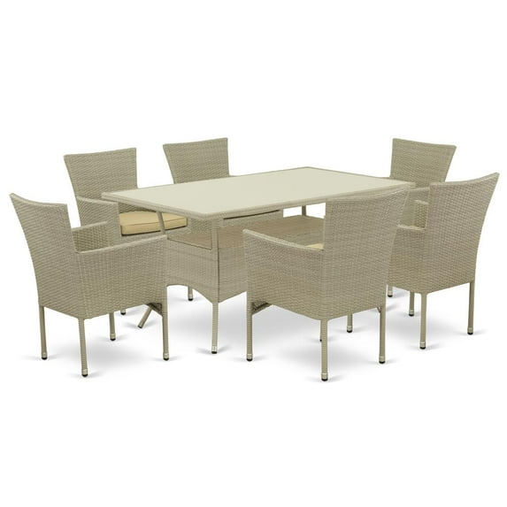 East West Furniture Wicker Patio Set Natural Linen, OSBK7-03A