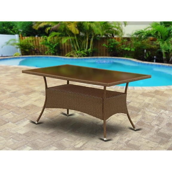 East West Furniture Oslo Metal and PE Wicker Patio Dining Table in Brown