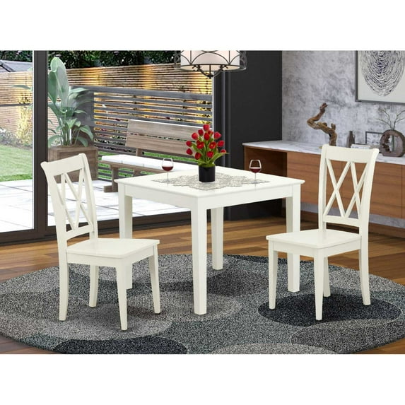 East West Furniture Oxford 3-piece Table and Double X back Chairs in Linen White
