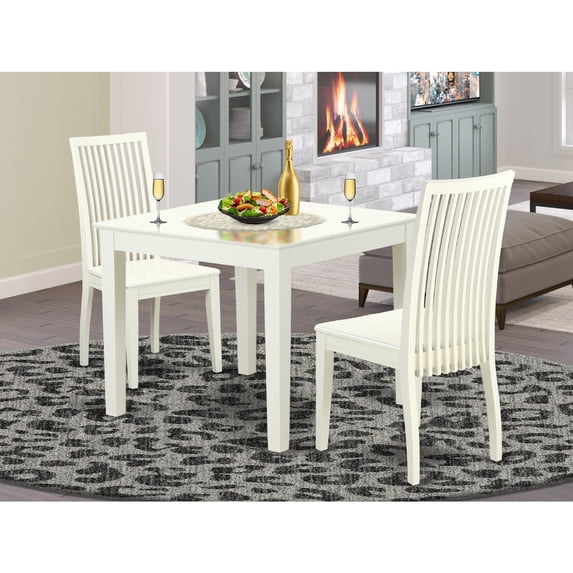 East West Furniture Oxford 3-piece Wood Dinette Table Set in Linen White