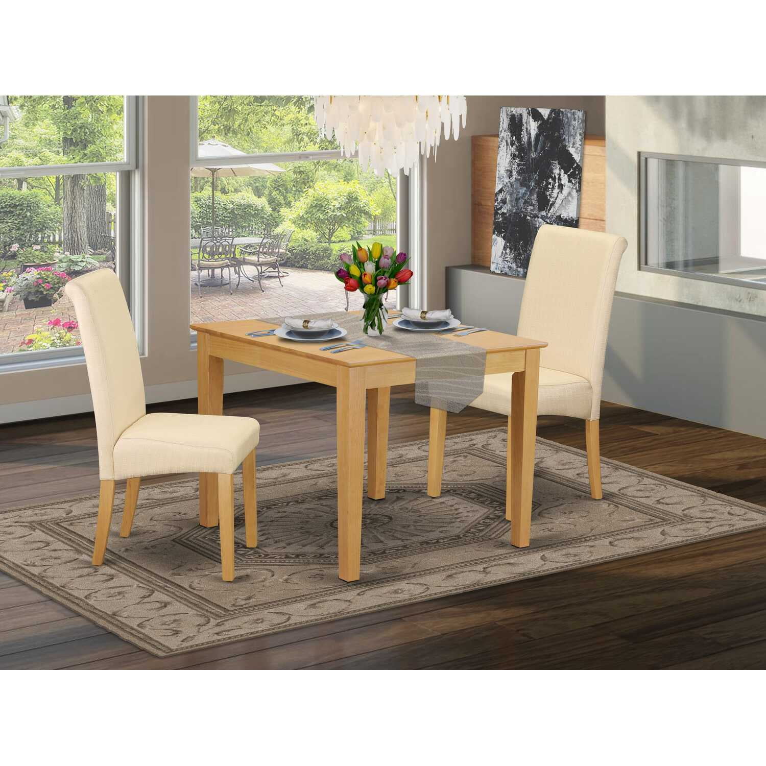 East West Furniture Dining Room Set Oak, OXBA3-OAK-02