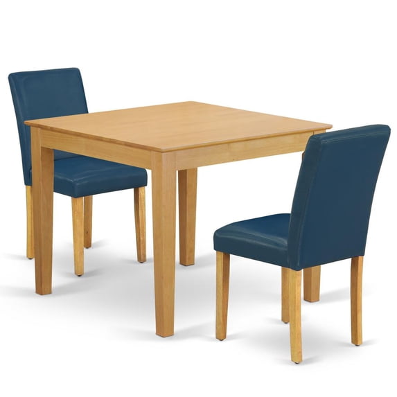 East West Furniture Oxford 3-piece Wood Dining Set with Leather Seat in Oak