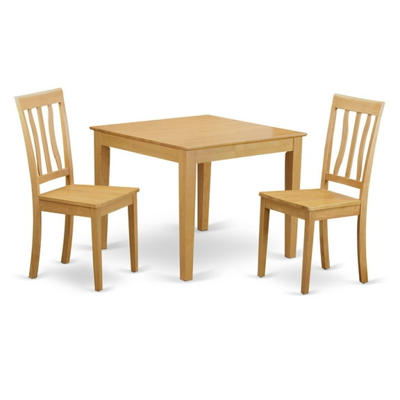 East West Furniture Oxford 3-piece Wood Dining Set with Square Table in Oak