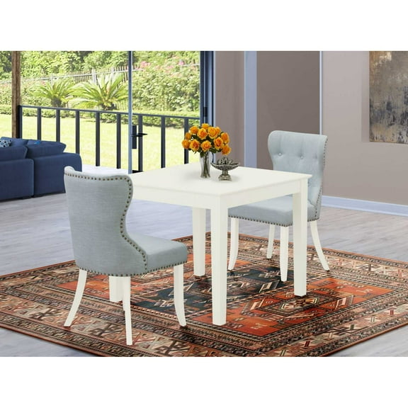 East West Furniture Oxford 3-piece Wood Dining Table Set in Linen White