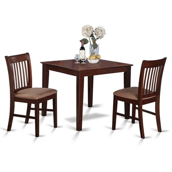 East West Furniture Oxford 3-piece Wood Kitchen Table Set in Mahogany