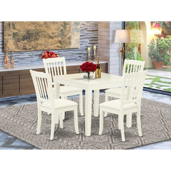 East West Furniture Oxford 5-piece Wood Dinette Table Set in Linen White