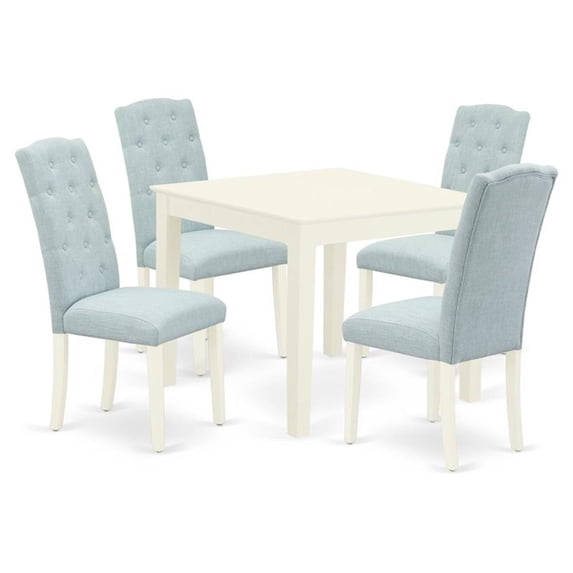 East West Furniture Oxford 5-piece Wood Dining Set in Linen White/Baby Blue