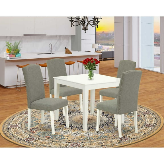 East West Furniture Dining Room Set Linen White, OXEN5-LWH-06