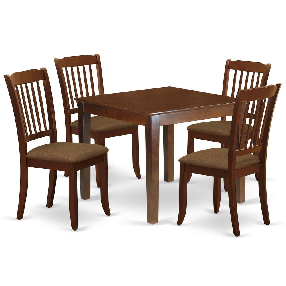 East West Furniture 5-Piece Square Dining Set - 36"x36" Solid Wood Table & 4 Chairs, Mahogany Finish