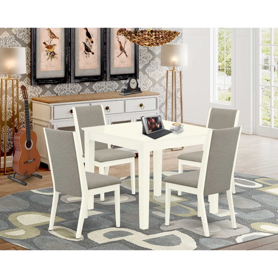 East West Furniture Oxford 5-piece Wood Dining Table Set in Linen White